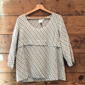 Silk Anthropologie white and navy printed blouse